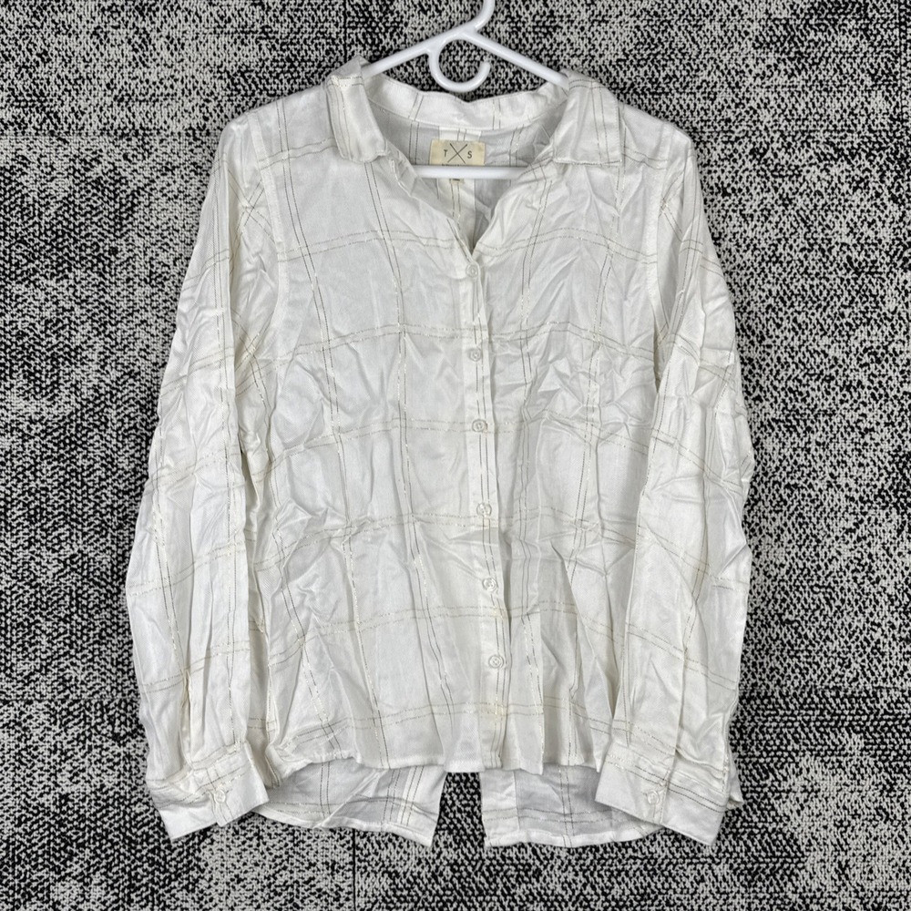 Thread and Supply Long Sleeve Button Up Shirt Womens Large Gold Foil Window Pane